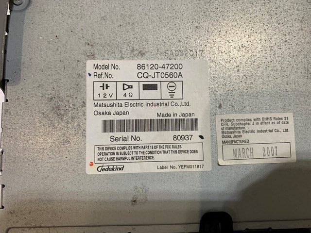 2007 Toyota Prius Radio OEM 86120-47200
