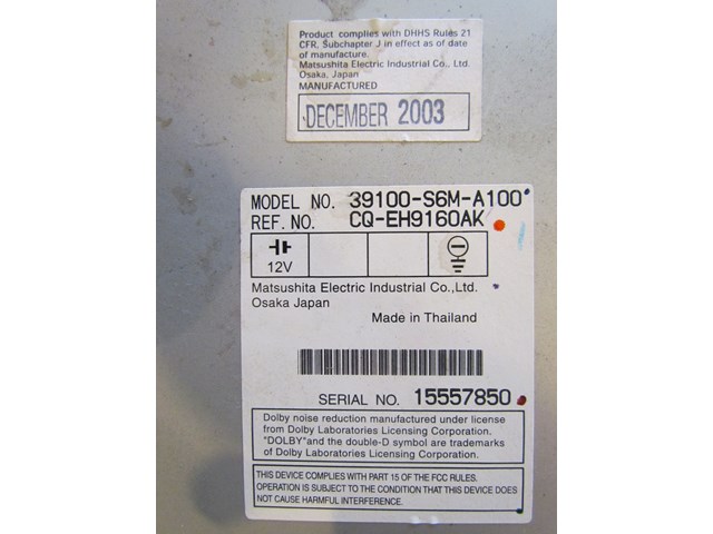 2004 Acura RSX Type S Radio Without Face 39100-S6M-A100