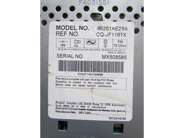 2003 Subaru Legacy Outback Radio CD Player 86201AE28A