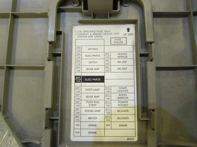 2007 Infiniti G35 Sedan Front LH Drivers Fuse Cover Panel 66901-JK65A