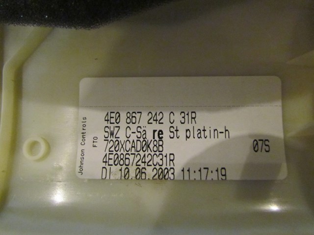 2004 Audi A8L Rear RH Passenger Upper C Pillar Trim 4E0 867 242