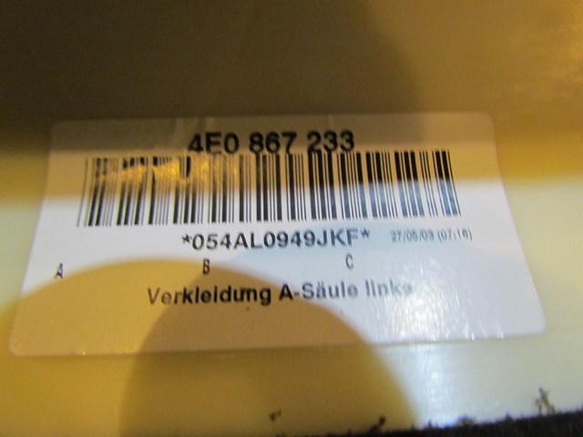 2004 Audi A8L Front LH Drivers A Pillar Trim Panel 4E0 867 233