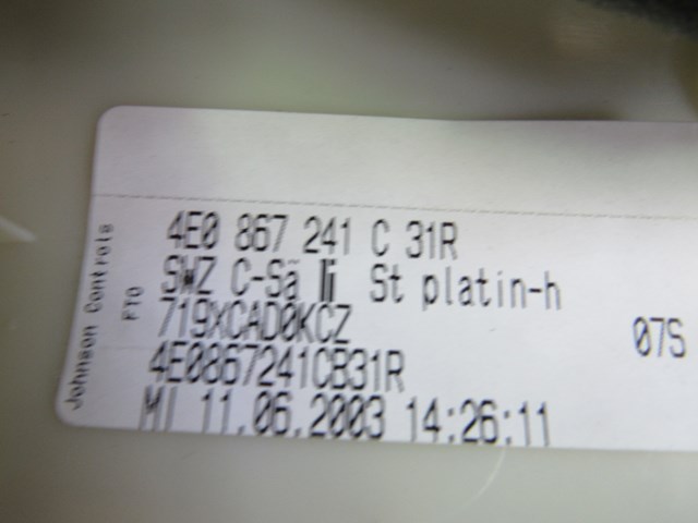 2004 Audi A8L Rear LH Drivers C Pillar Trim Panel 4E0 867 241