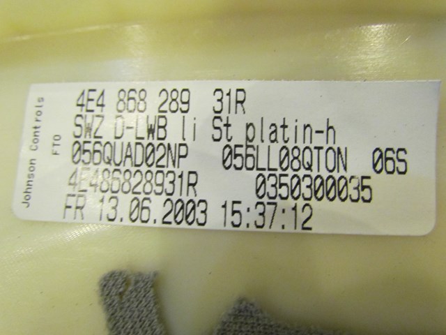 2004 Audi A8L Rear LH Drivers Inner Upper Pillar Roof Trim 4E4 868 289