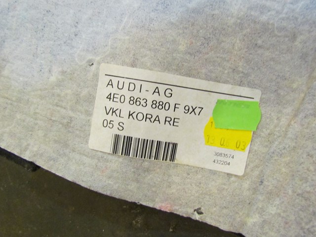 2004 Audi A8L Rear RH Passenger Trunk Carpet Moulding 4E0 863 880
