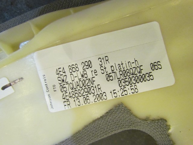 2004 Audi A8L Rear RH Passenger Upper Pillar Trim Panel 4E4 868 290