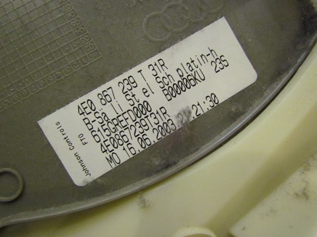 2004 Audi A8L LH Drivers Upper B Pillat Trim Panel 4E0 867 239