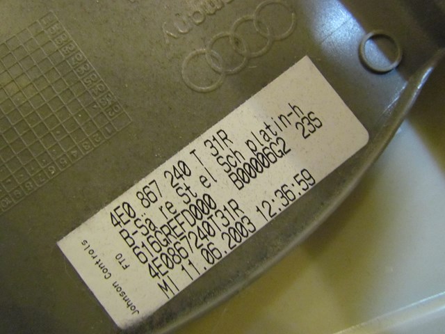 2004 Audi A8L RH Passenger Upper B Pillar Trim Panel 4E0 867 240