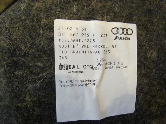 2007 Audi S4 Trunk Lid Interior Panel 8E5 867 975