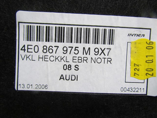 2006 Audi A8L Trunk Lid Carpet Moulding 4E0867975M