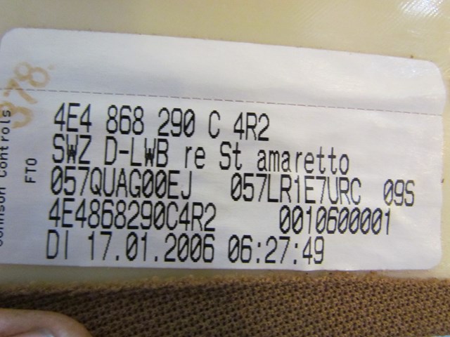 2006 Audi A8L RH Passenger C Pillar Trim 4E4868290C