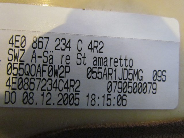 2006 Audi A8L RH Passenger A Pillar Trim 4E0867234C