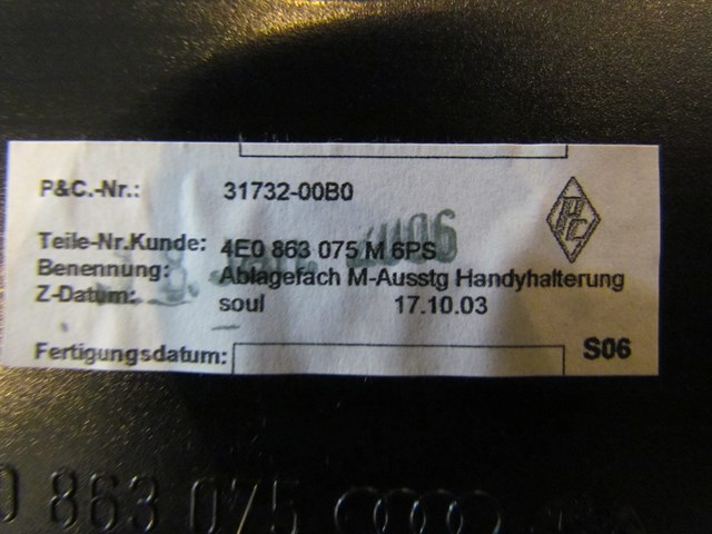 2006 Audi A8L Canter Console Cell Phone Module 4E0863075M