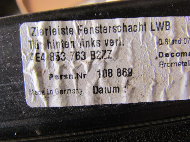 2006 Audi A8L LH Drivers Rear Chrome Window Seal Trim 4E4853763