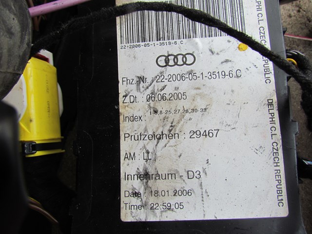 2006 Audi A8L Complete Body Harness. Damage, SEE PICTURES 