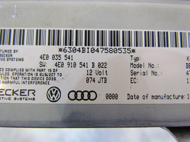 2004 Audi A8L Radio/Navigation Receiver K-Box 4E0035541