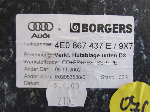 2004 Audi A8L Upper Trunk Moulding 4E0867437E