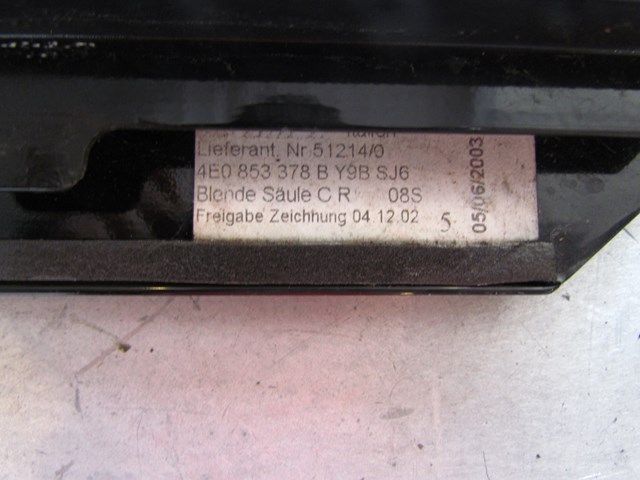 2004 Audi A8L RH Passenger Quarter Window Trim 4E0853378B