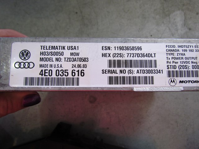 2004 Audi A8L Telematik Communication Module w/Battery 4E0 035 616 & 8E0 035 747