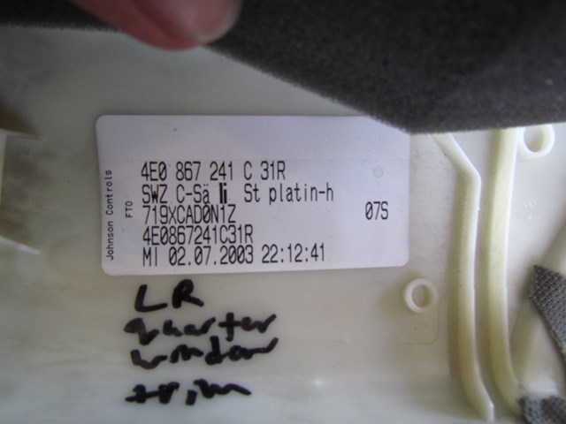 2004 Audi A8L Rear LH Drivers Quarter Window Trim 4E0867241