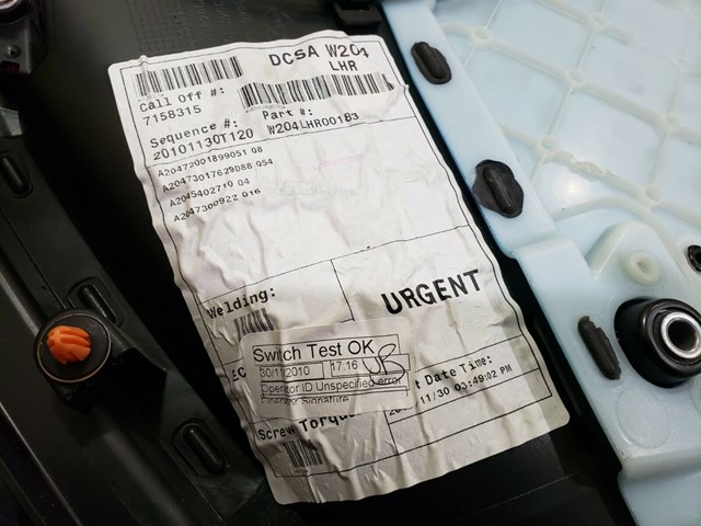 2011 MERCEDES BENZ C300 LEFT REAR DOOR PANEL P/N W204LHR00183