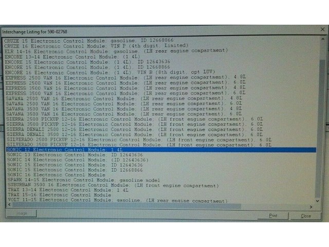 2012-2016 CHEVROLET SONIC ELECTRONIC CONTROL MODULE 1.4 L P/N 12669329