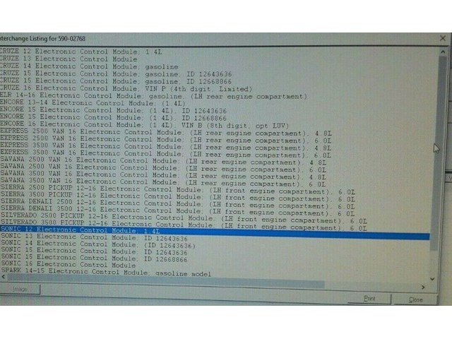 2012-2016 CHEVROLET SONIC ELECTRONIC CONTROL MODULE 1.4 L P/N 12669329