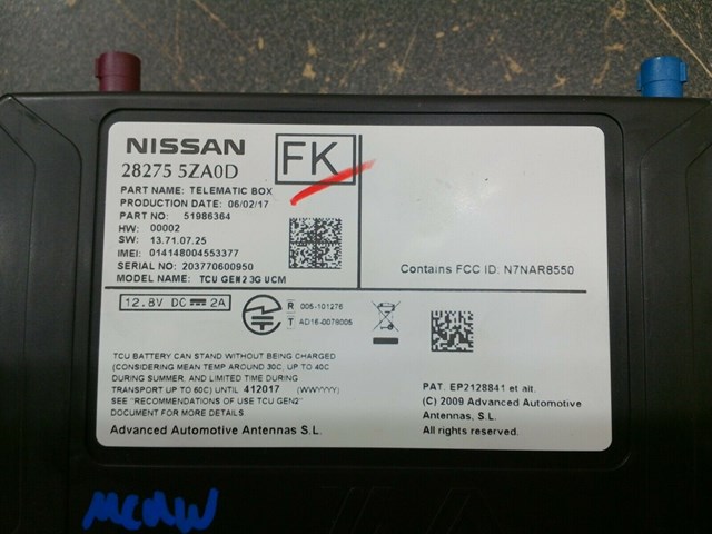 2018 INFINITI Q50 COMMUNICATION CONTROL MODULE TELEPHONE ADAPTER P/N 28275 5ZA0D