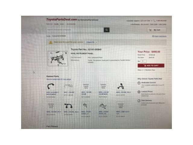 2014 To 2018 Toyota CAMRY Dash Wire Harness 82141-0XB40 82143-06430