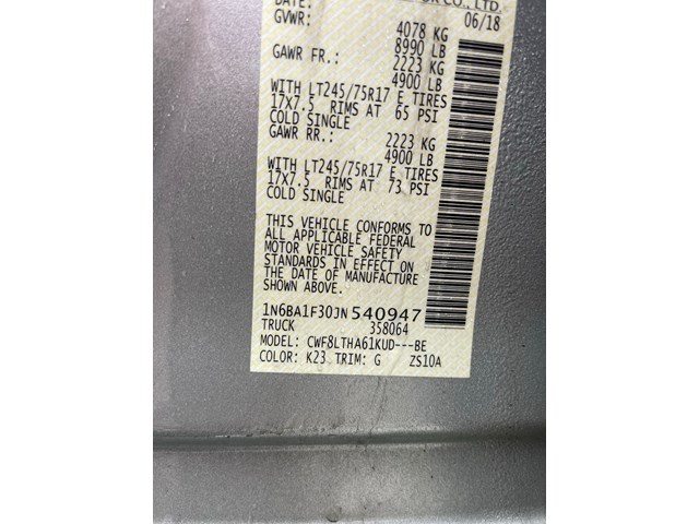 2016/2019 Nissan Titan Headlight Left driver side 