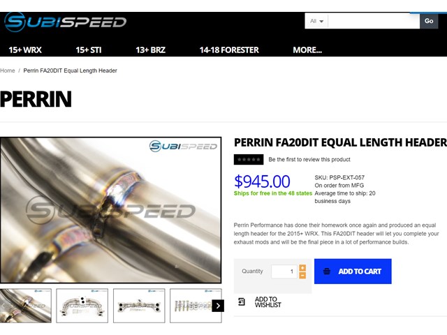 2015+ Subaru WRX Perrin Equal Length Headers