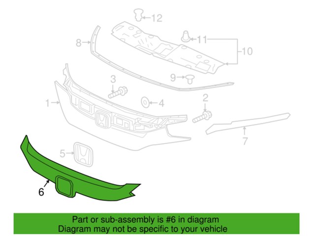2016 - 2018 Honda Civic Molding Center, Front Grille.