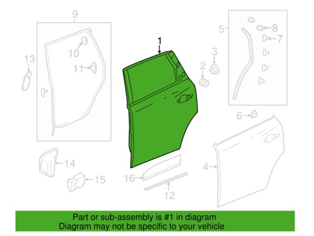 2014 - 2020 Acura MDX LH - Rear Door Panel