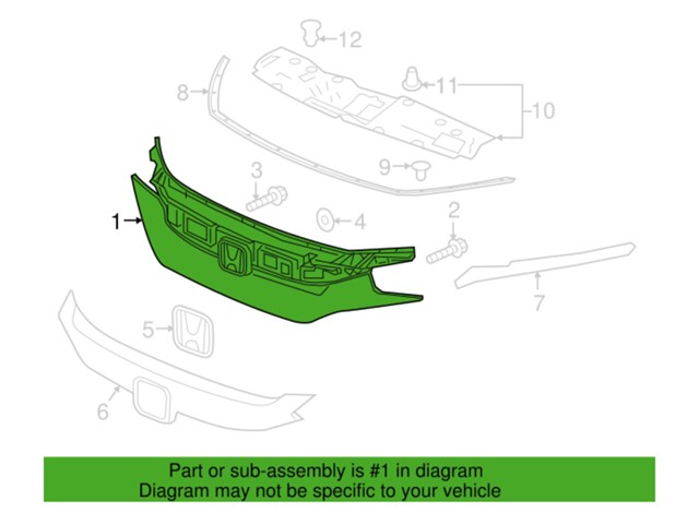 2016 - 2018 Honda Civic Base, Front Grille