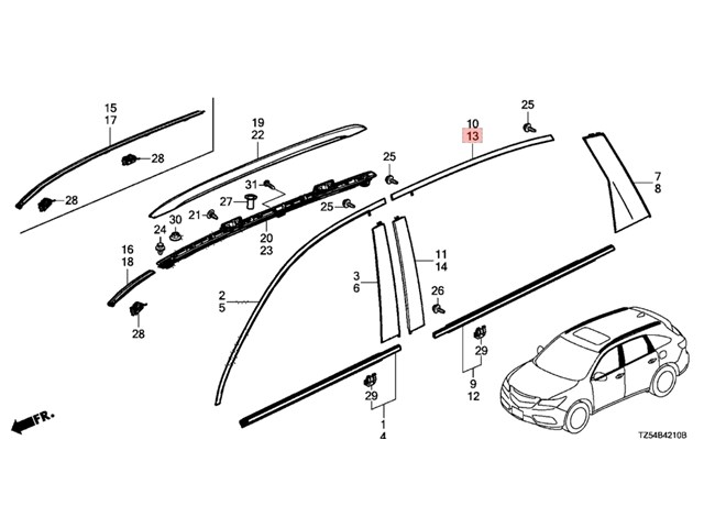 2014 - 2020 Acura MDX Rear Door Sash Moulding - LH