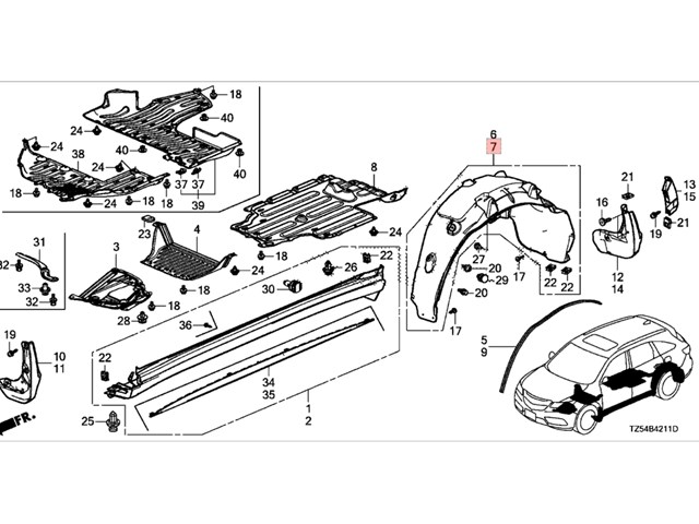 2017 - 2020 Acura MDX Inner Fender, LH Rear Cover 