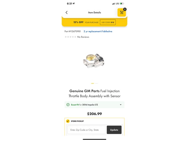 2016 Chevy Impala Throttle Body