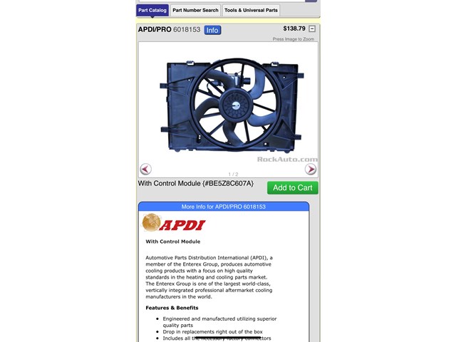 2010 Ford Fusion SE Radiator Cooling Fan (never out of box)