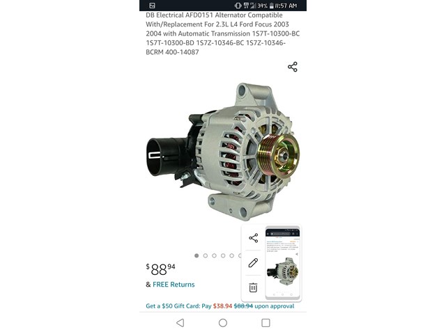 2004 Ford Focus Alternator 2.3