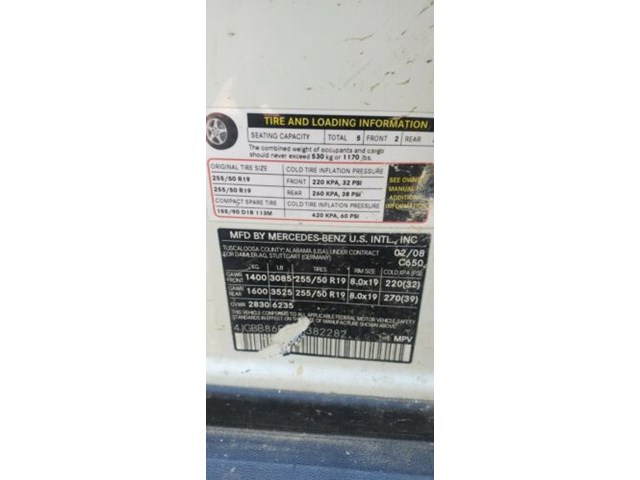 2006-2011 Mercedes Ml350 Left Rear Door Assembly Code 650 Artic White 