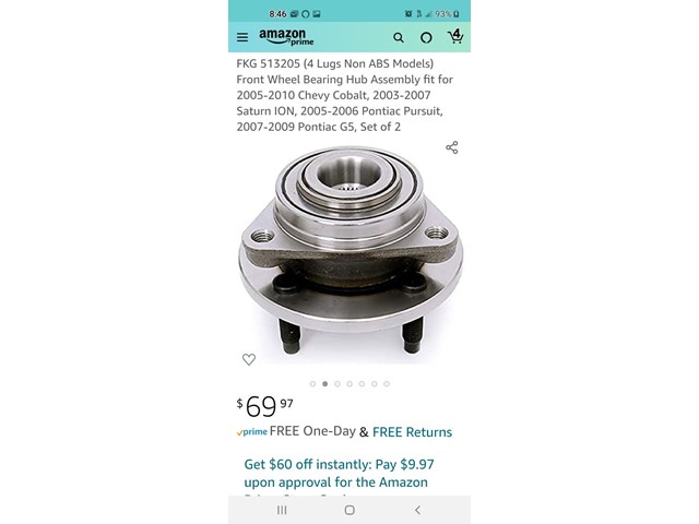 2003 Saturn Ion Front Wheel Bearing