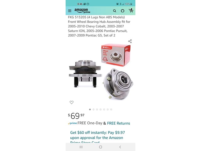 2003 Saturn Ion Front Wheel Bearing