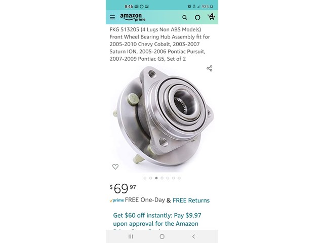 2003 Saturn Ion Front Wheel Bearing