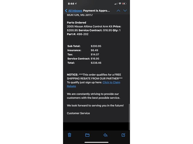 2005 Nissan Altima suspension control arm kit 8pc