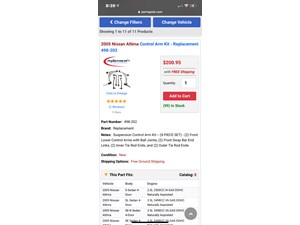 2005 Nissan Altima suspension control arm kit 8pc