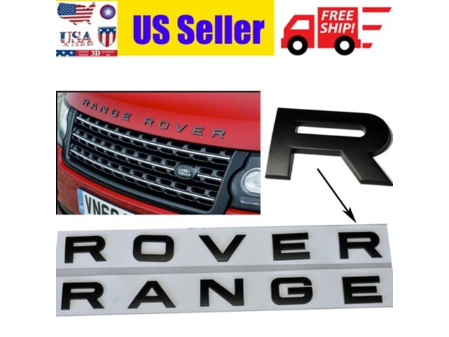 new 1 x matte black range rover trunk/hood badge set