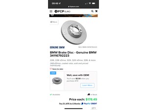 2014 BMW 428i Brake Disc - Genuine BMW 34116792223