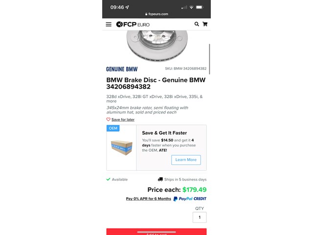 2014 BMW 428i Brake Disc - Genuine BMW 34206894382