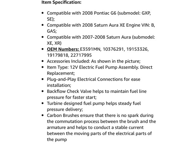 2008 Saturn Aura Fuel Pump
