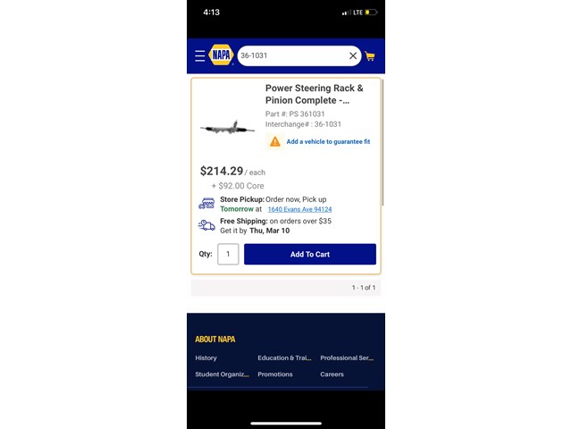 1998- 2000 Ford Expedition Power Steering Rack